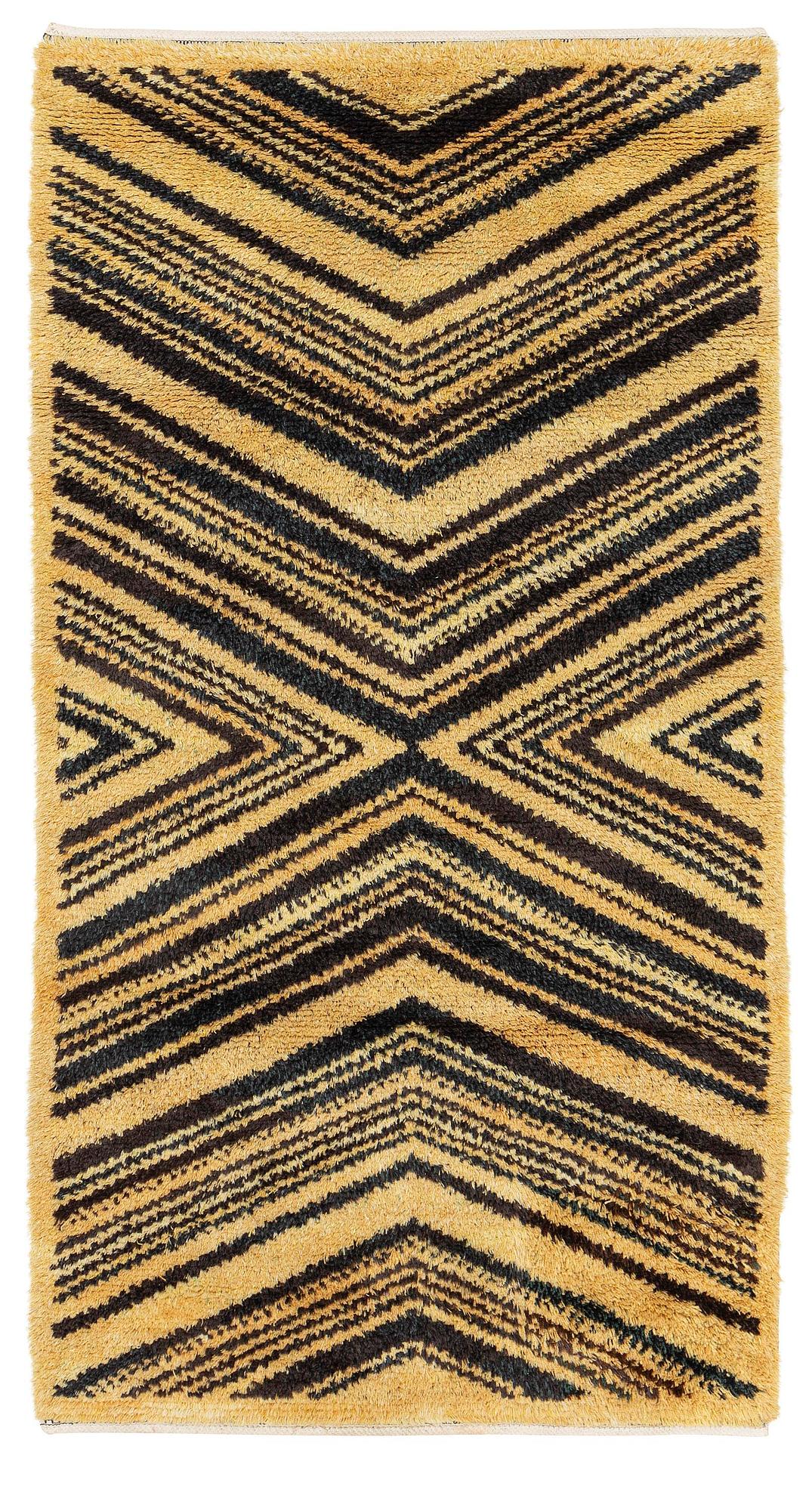 Barbro Nilsson, a carpet, "Tigerfällen", knotted pile, 236 x 126 cm, signed AB MMF BN.