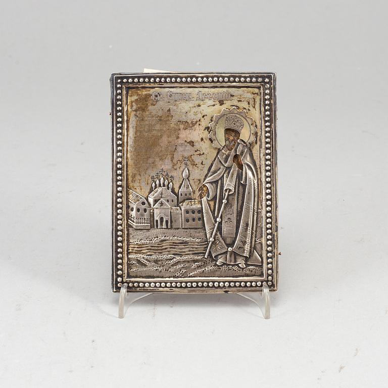 A Russian late 19th century icon, unidentified makers mark, St. Petersburg. .