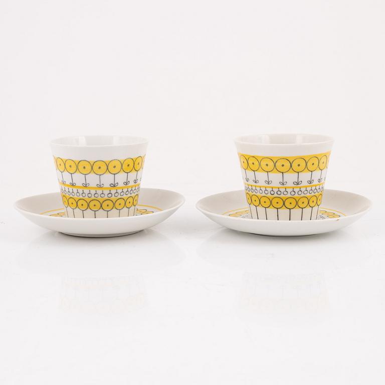 Berit Ternell, a set of six porcelain teacups with saucers, Upsala-Ekeby 1960-62.