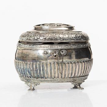 A Swedish silver Empire sugar box, mark of Jacob Gustaf Bursell, Jönköping 1834.