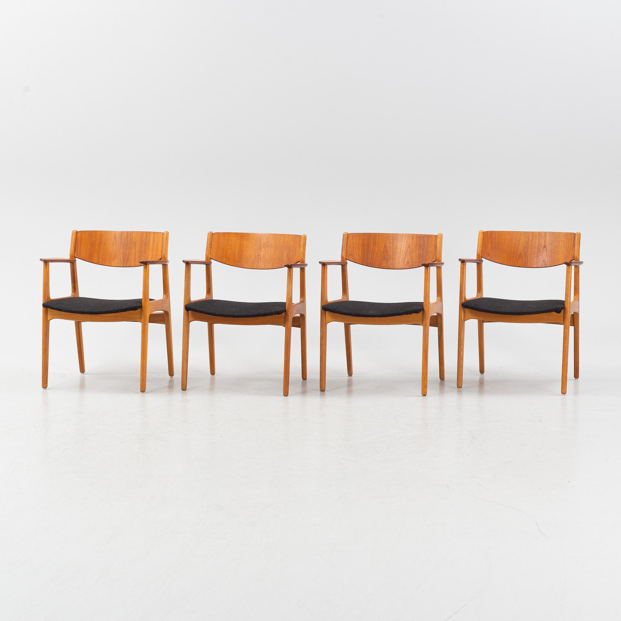Henning Kjaernulf, four chairs, Vejle stole- og Mobelfabrik, Denmark, second half of the 20th century.