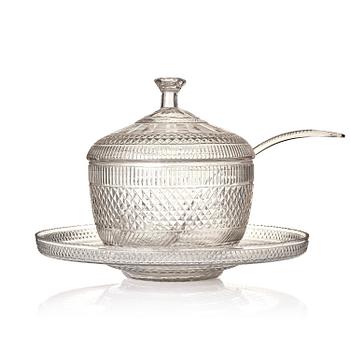 524. A cut glass punch bowl with cover, stand and ladle, Empire, first part of the 19th century.
