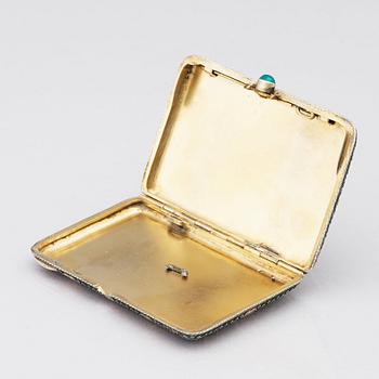 A Russian parcel-gilt silver and cloisonné enamel cigarette-case, Bril & Girshman, Moscow 1908-1917.