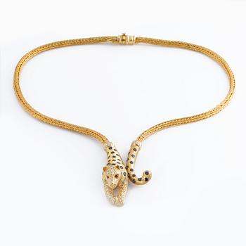 COLLIER, med safirer, rubiner och briljantslipade diamanter.