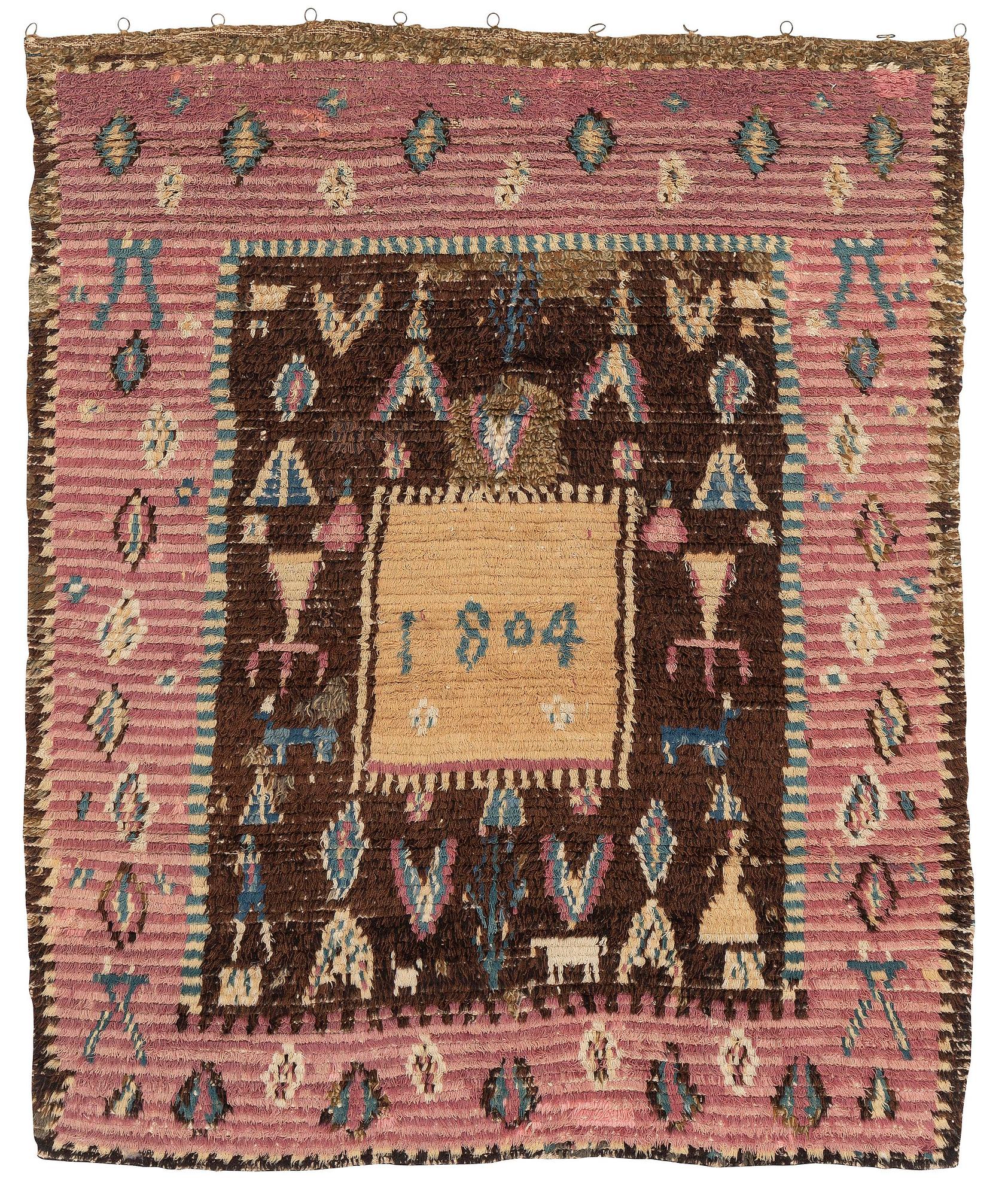 Täcke, dubbelrya, Sverige/Finland, daterad 1804.