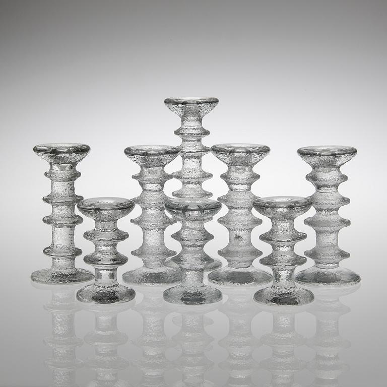 TIMO SARPANEVA, LJUSSTAKAR, 8 st, glas, "Festivo", Iittala. 5 st signerade TS.