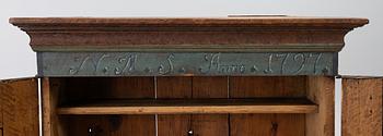 A Swedish painted cabinet,  marked 1797.