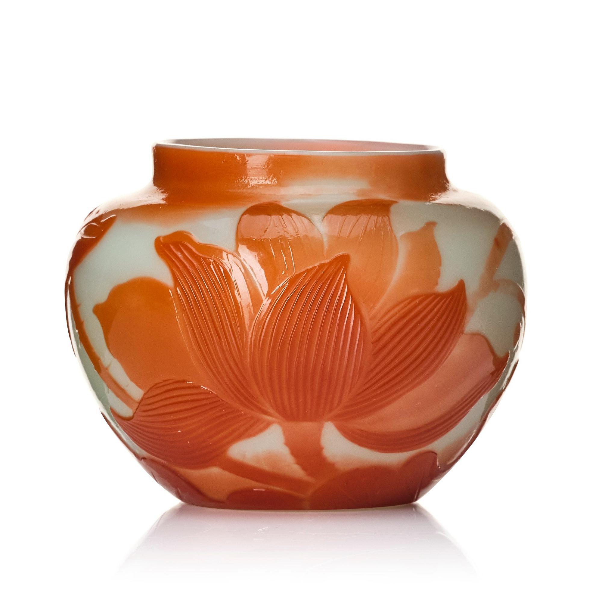 Emile Gallé, a "firepolished" cameo glass vase, Nancy, France, dated 1900.