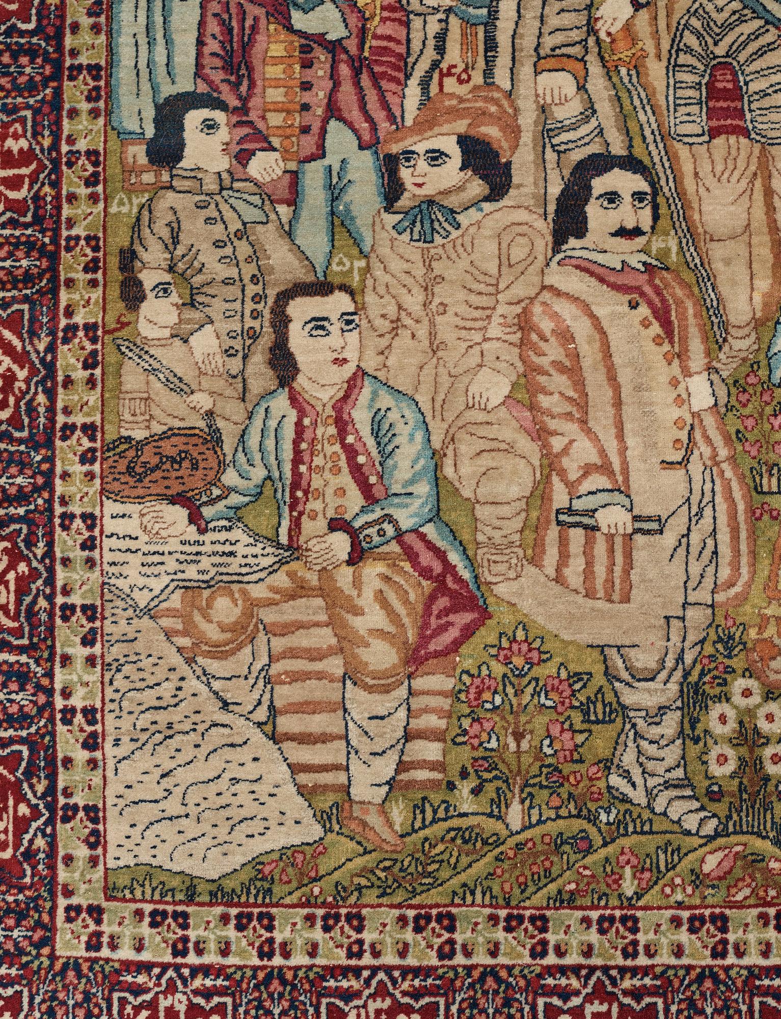 MATTO, an antique Kerman Laver figural, "the Rulers of the World", ca 236,5 x 140,5-143,5 cm.