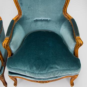 A pair of Louis XV style armchairs, mid-20th century.