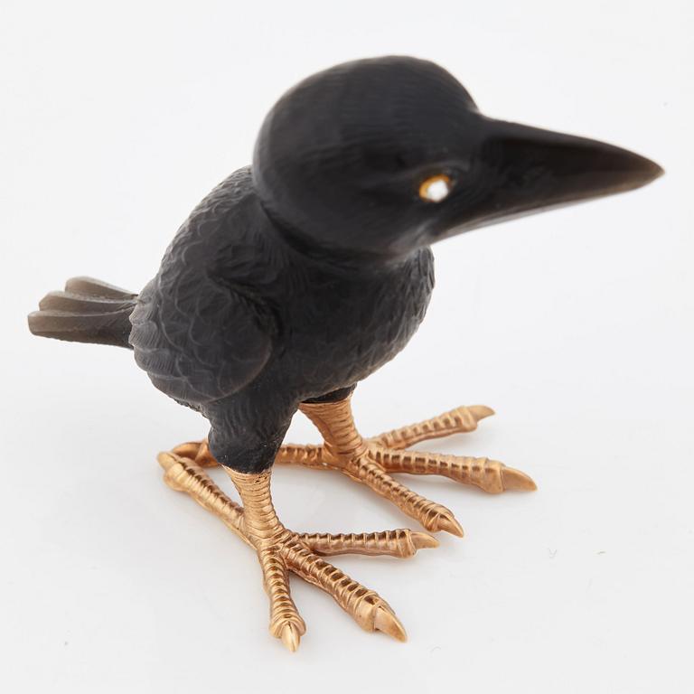 A Fabergé, obsidian figure of a raven-chick, in original case.