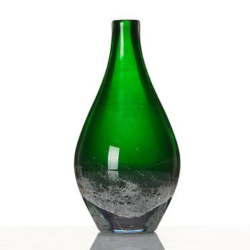 Orrefors, a green glass vase, signed and dated 1940.