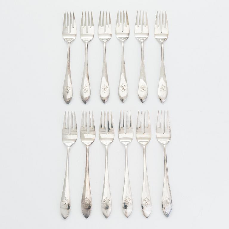 Bestickuppsättning för 12, totalt 108 delar, silver, Warszawa, Polen 1931-1963.