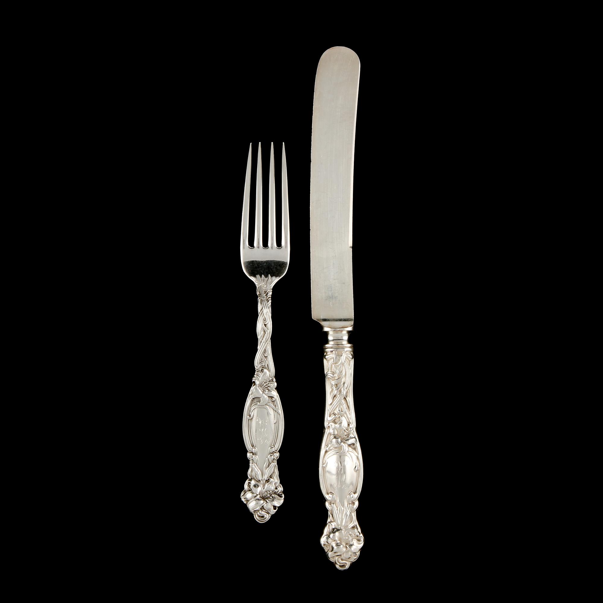 BESTICKSERVIS, 12 delar, jugend, silver, stämplade sterling, 1900-talets början. Vikt 685 g.