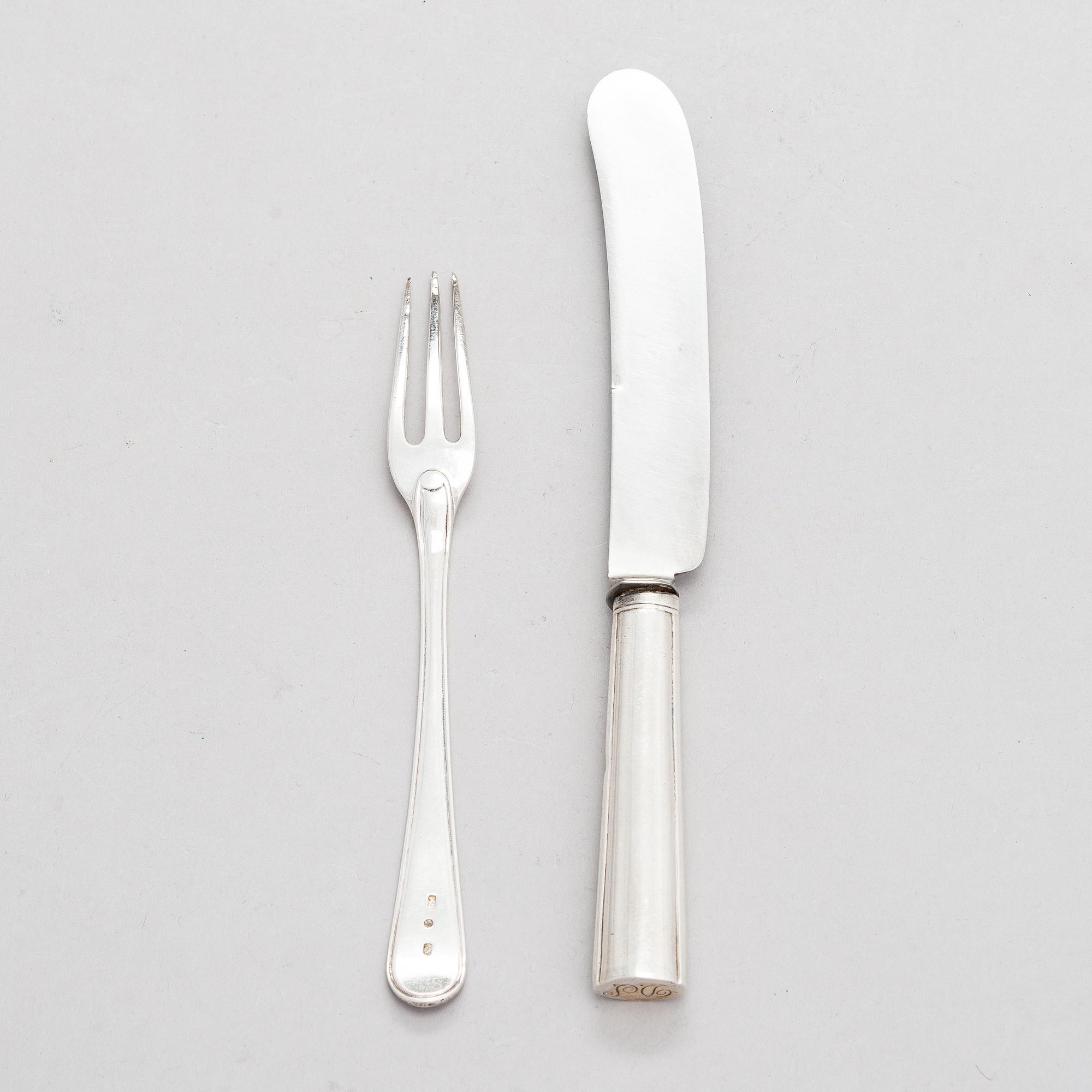 Johann Gottfried Möring, knivar och gafflar, 18 st, silver, Reval 1790-1818.