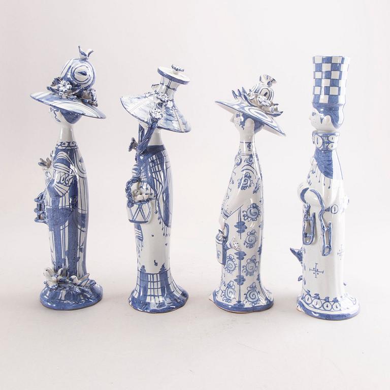 Björn Wiinblad, a set of four glazed signed and dated figurines.