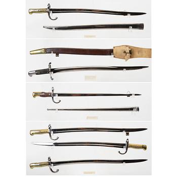 A set of six different bayonets.