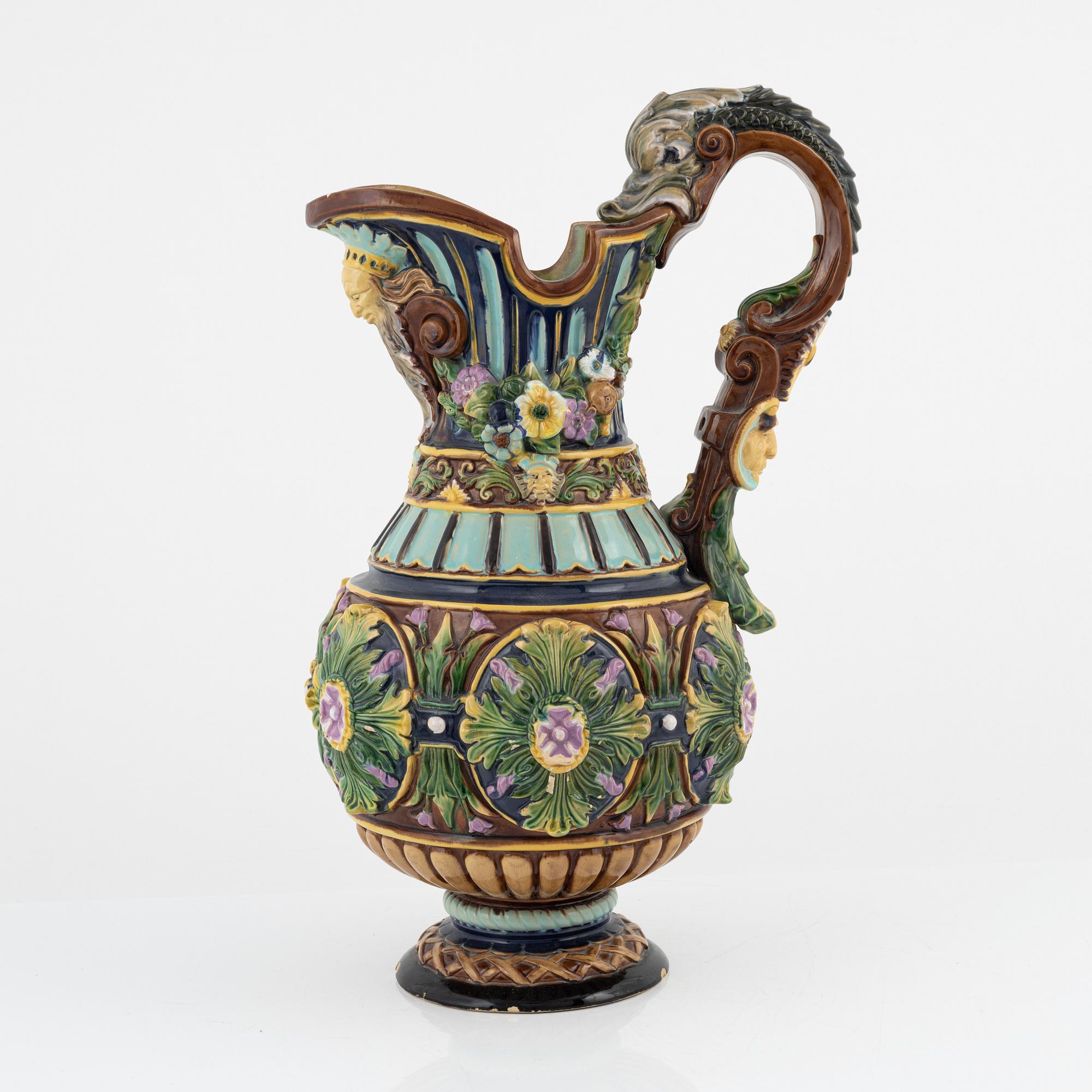 Wilhelm Schiller & Sons, a majolica pitcher, late 19th century.