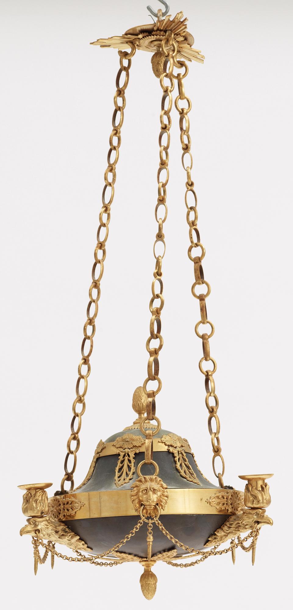 AMPEL, patinerad och förgylld, empirestil, 1800-talets slut. Tot h 68.