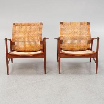Ib Kofod Larsen, a pair of "Åre" easy chairs, model no 809, Olof Persons Fåtöljindustri (OPE), Sweden 1950´s-60's.