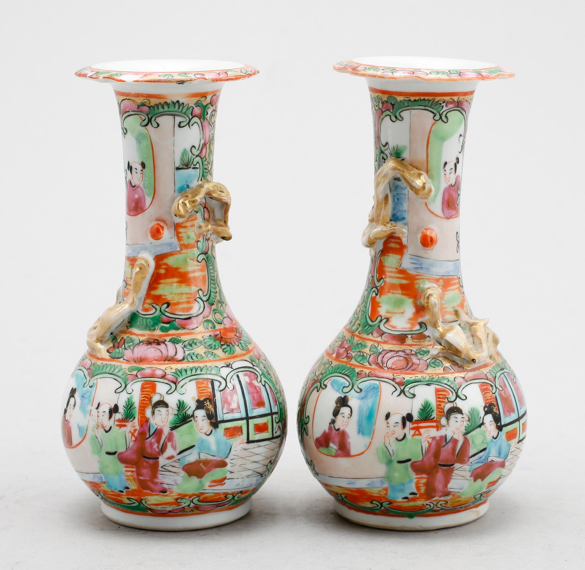 VASER, 1 par, porslin, Kina, Kanton, 1800-tal.