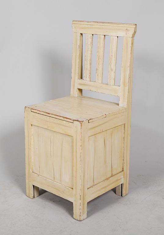 STOL, allmoge, 1800-/1900-tal, sits med låda.