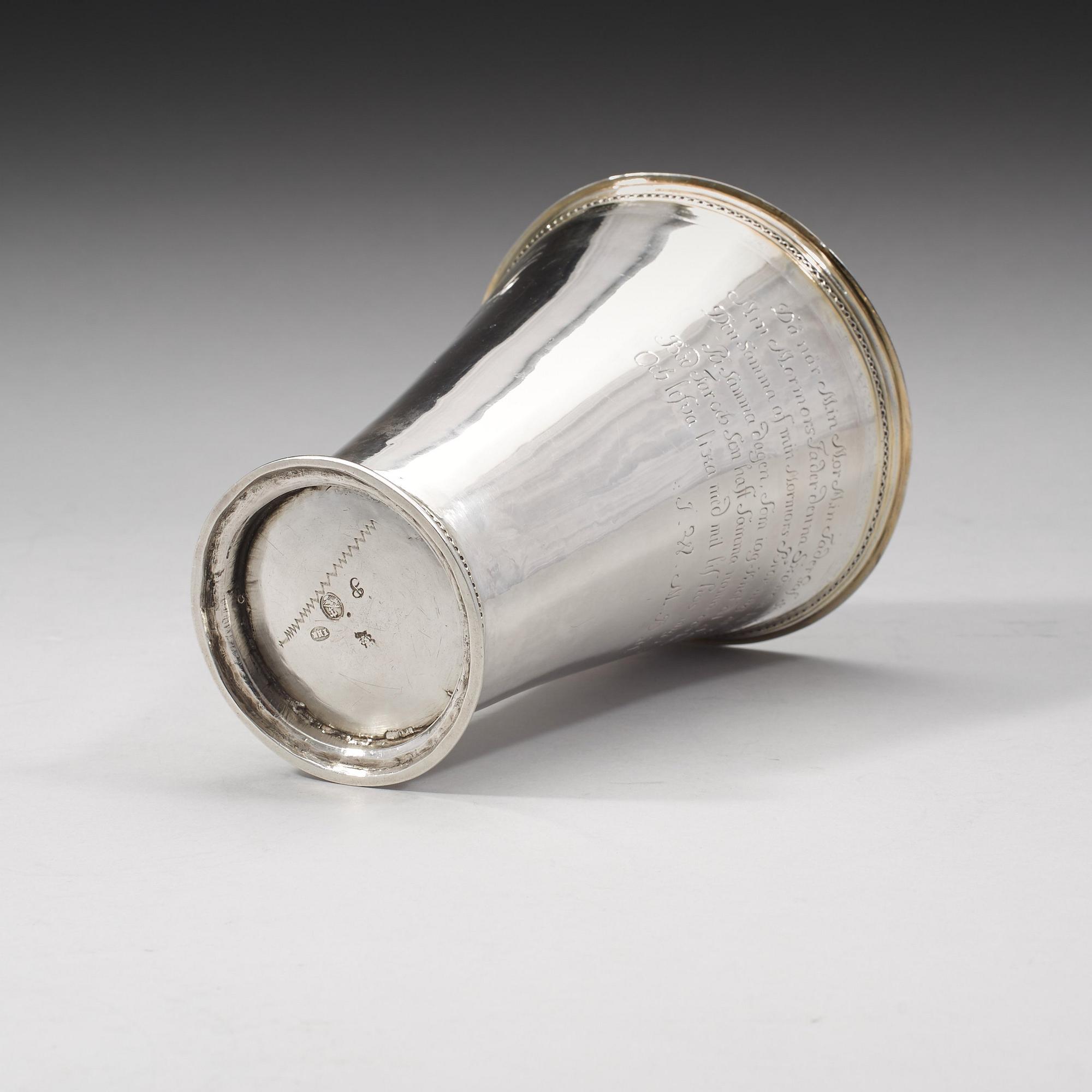 A Swedish 18th century parcel-gilt wedding-beaker, Fridrich Henrich Klinck, Stockholm 1727.