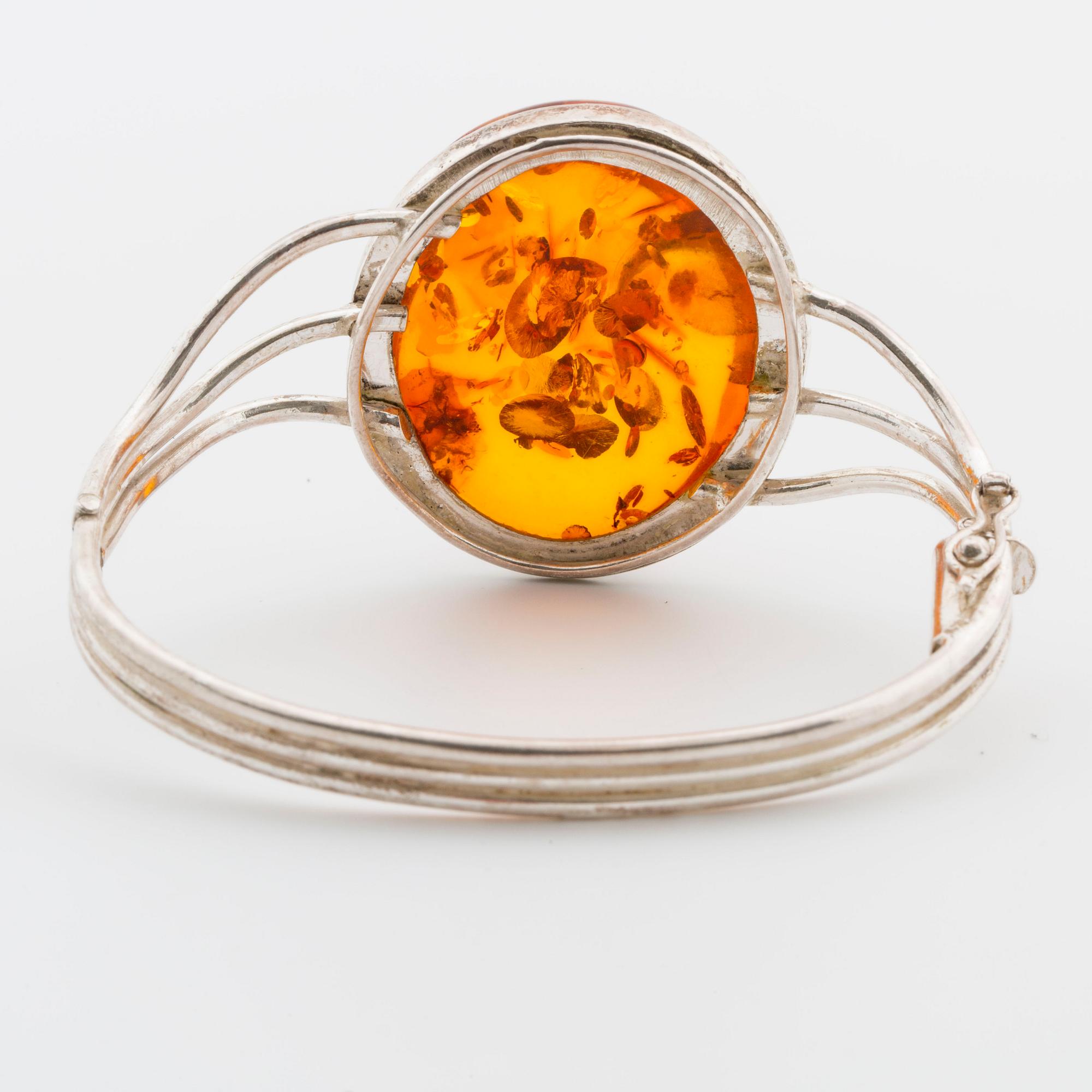 NECKLACE and BANGLE, silver and amber, Poland, W. Kruk.