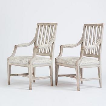 A pair of Gustavian armchairs by M Lundberg (1775-1812).