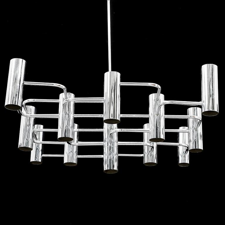 GAETANO SCIOLARI, a 13-light chrome chandelier, probably Boulanger SA.