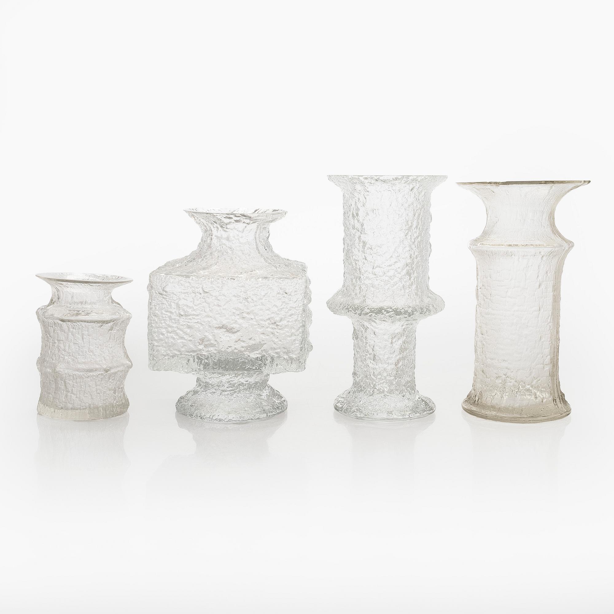 Timo Sarpaneva, vases, 4 pcs, glass, Finlandia series, signed.