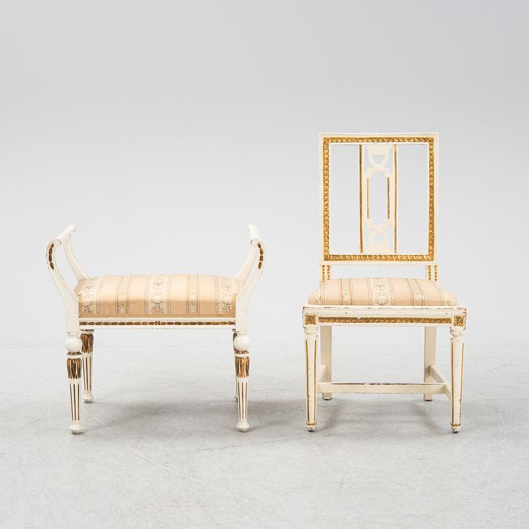 A Late Gustavian sofa, chair and stool, 19th and 20th century.