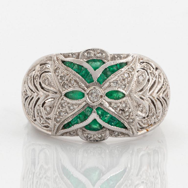 Eight-cut diamond and emerald ring.