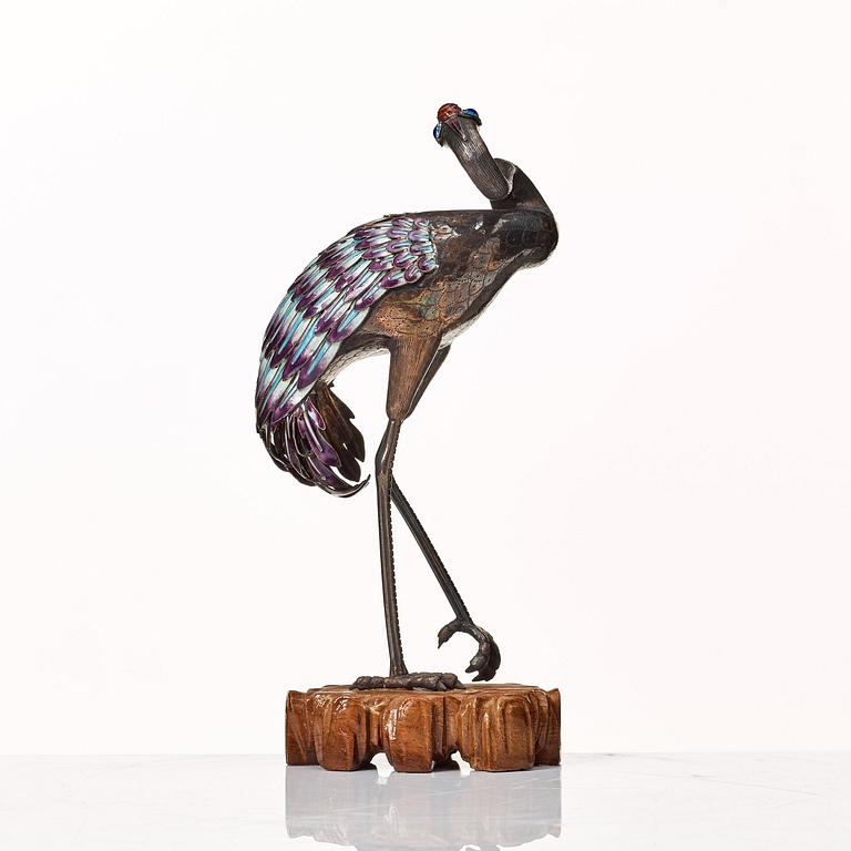 A silver and enamel figure of a crane, first half of 20th Century.