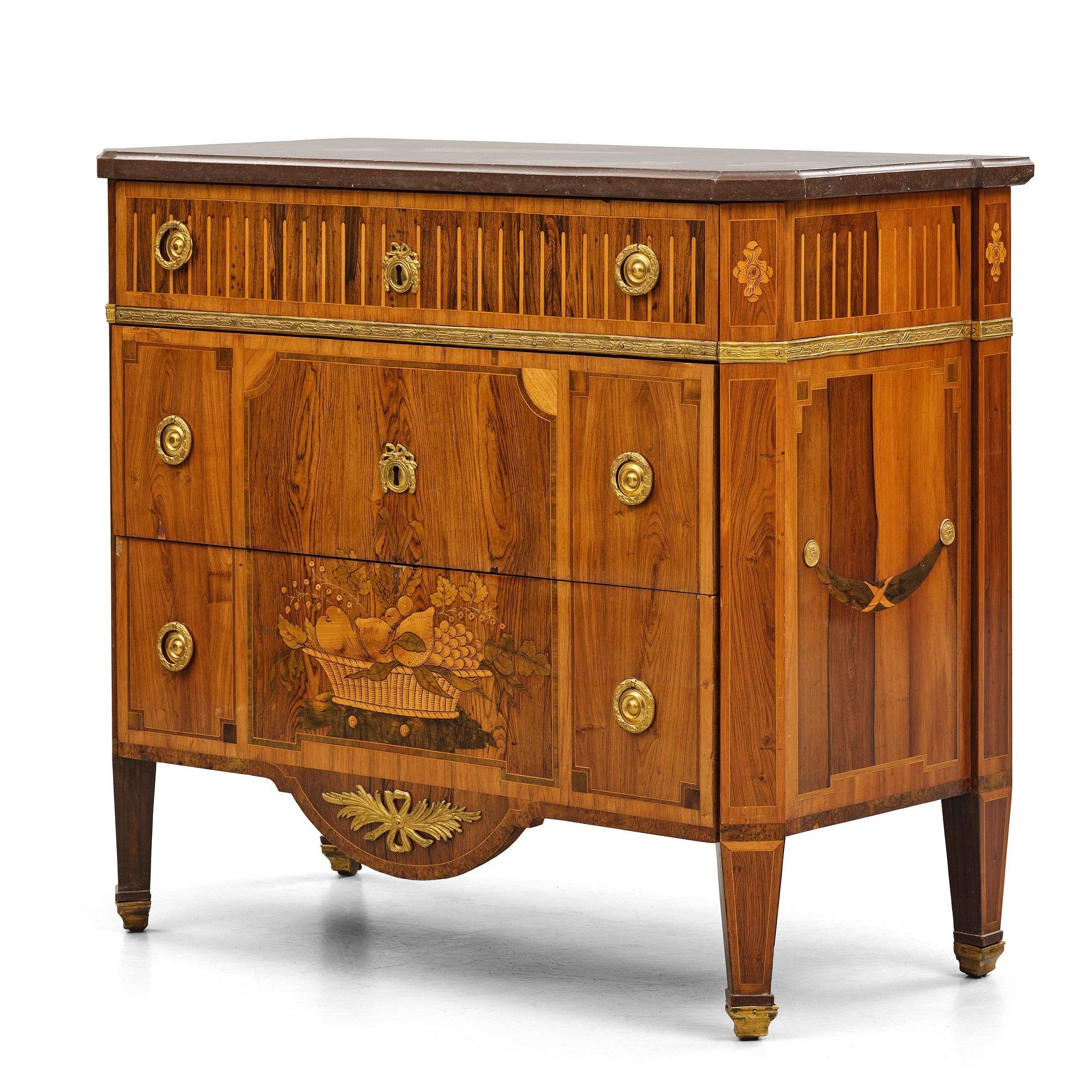 A Gustavian marquetry commode by G. Foltiern (master in Stockohlm 1771-1804).