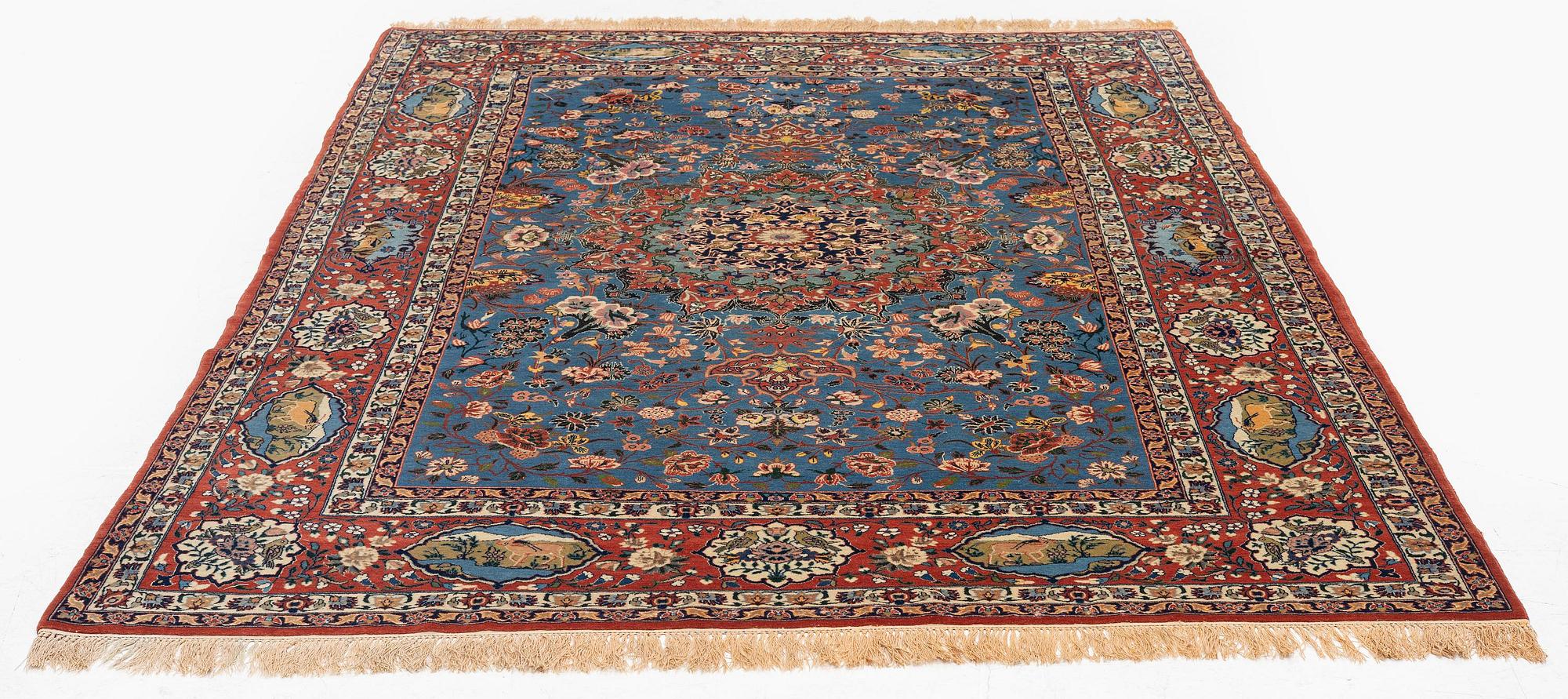 Matta, semiantik Isfahan, part silk, ca 216 x 151 cm.