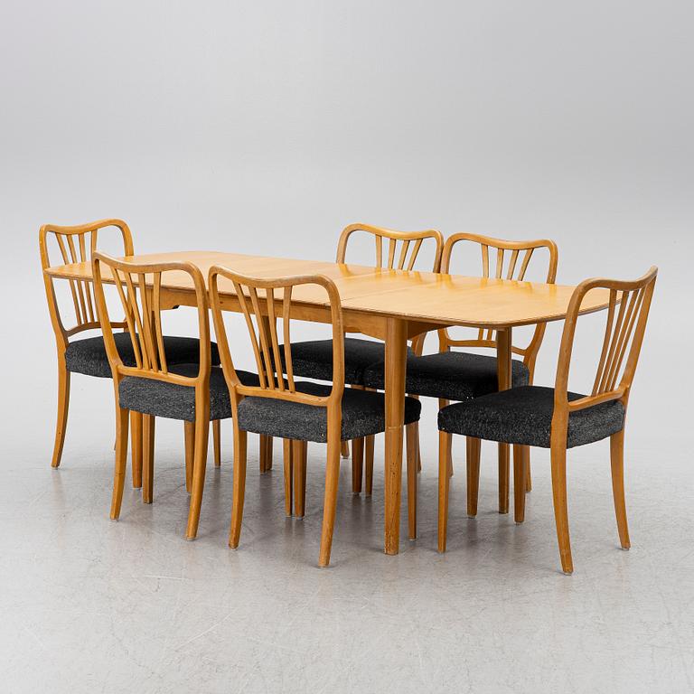 A dining table with six chairs, Sweden, 1940's.
