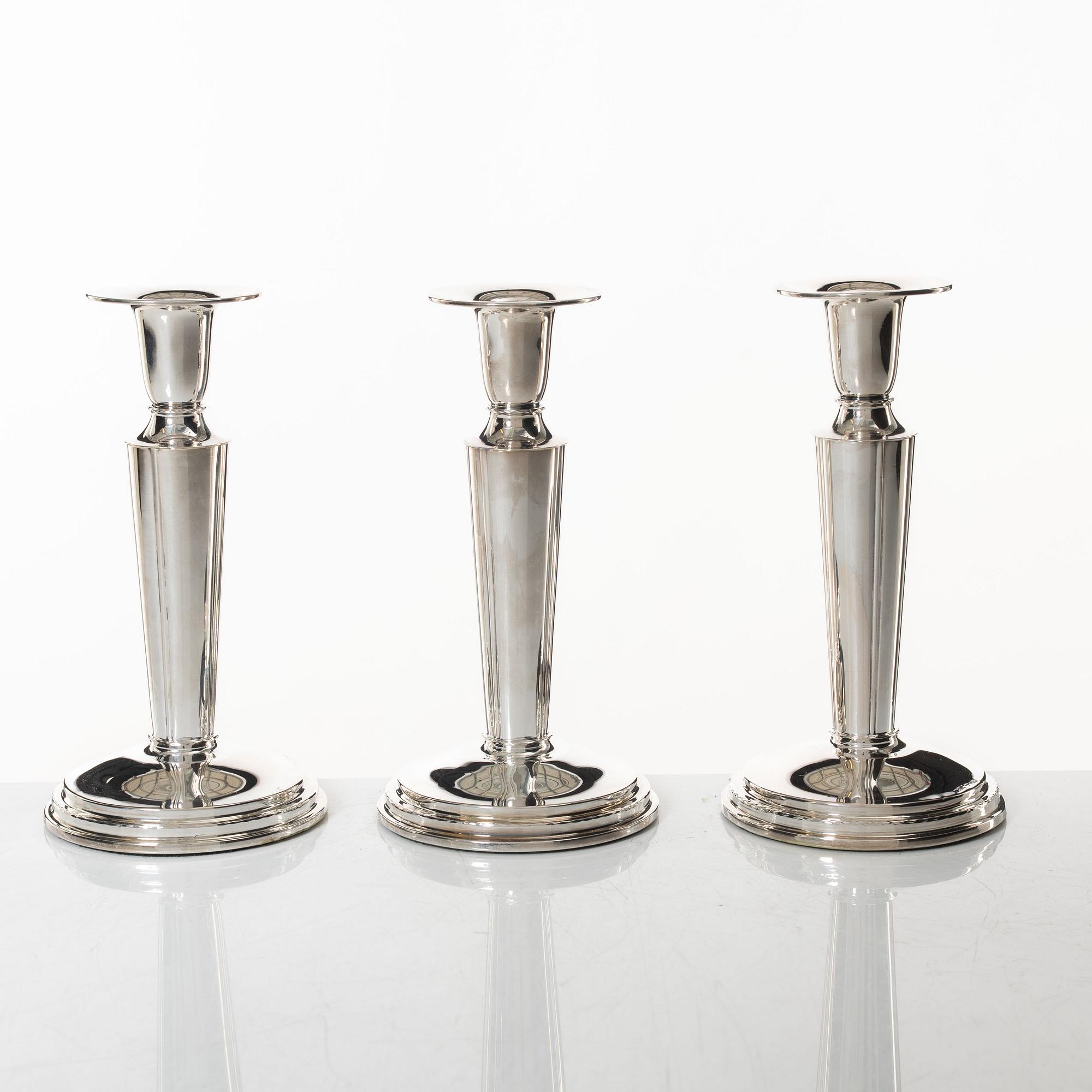 Candlesticks, three pieces, silver, TESI, Gothenburg 1962.