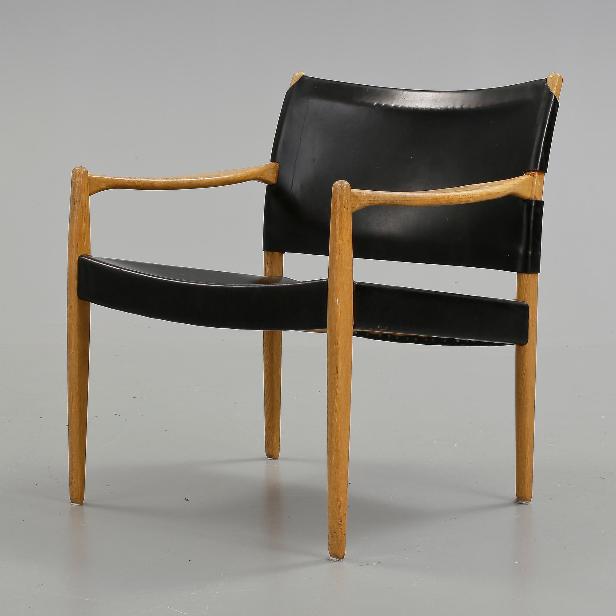 KARMFÅTÖLJ, "Premiär-69", skinn, Jan Olof Skotte, 1960-tal.