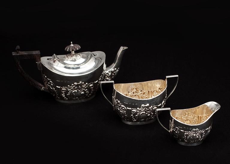 KAFFESERVIS, 3 delar, silver, troligen Charles Westwood & Sons, Birmingham, 1897. Totalvikt ca 427g.