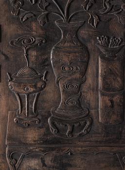 Paneler, fyra stycken, hardwood. Kina, Qingdynastin (1664-1912).