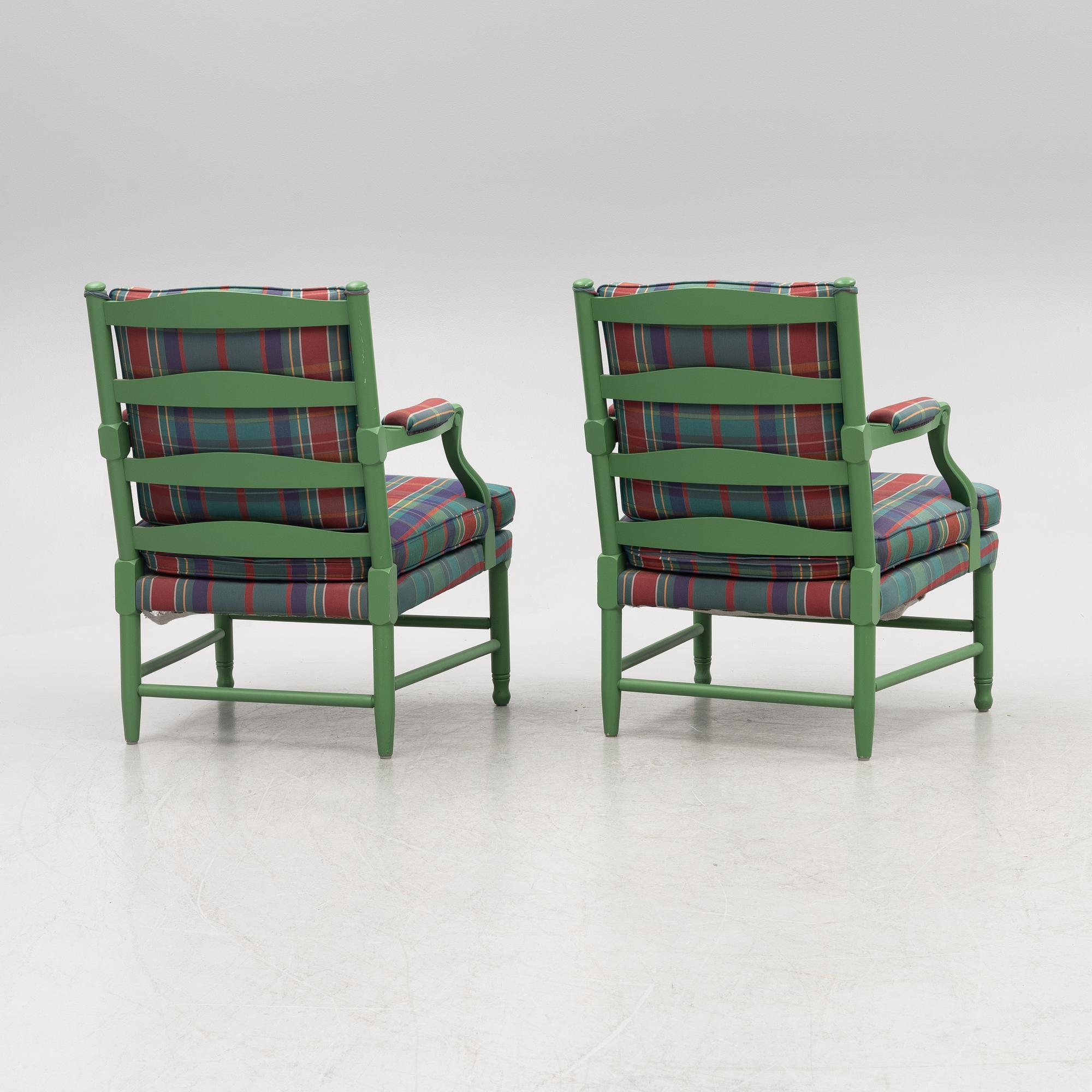 A pair of armchairs, Gustavian style, second half of the 20th century.