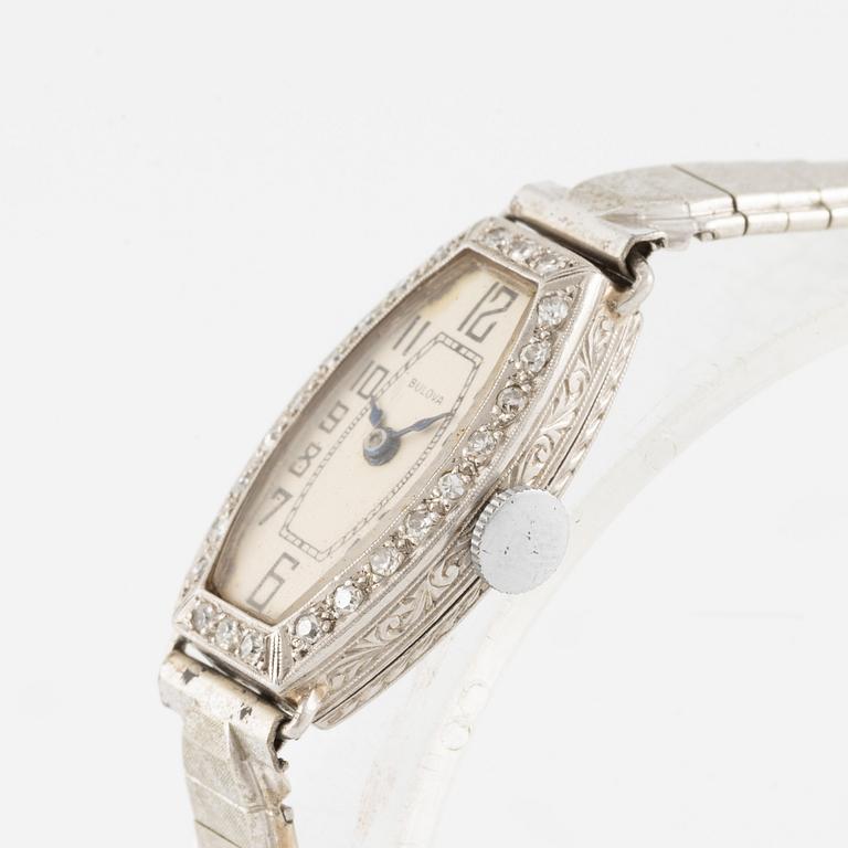 Bulova, wristwatch, platinum with diamonds, bracelet in steel.