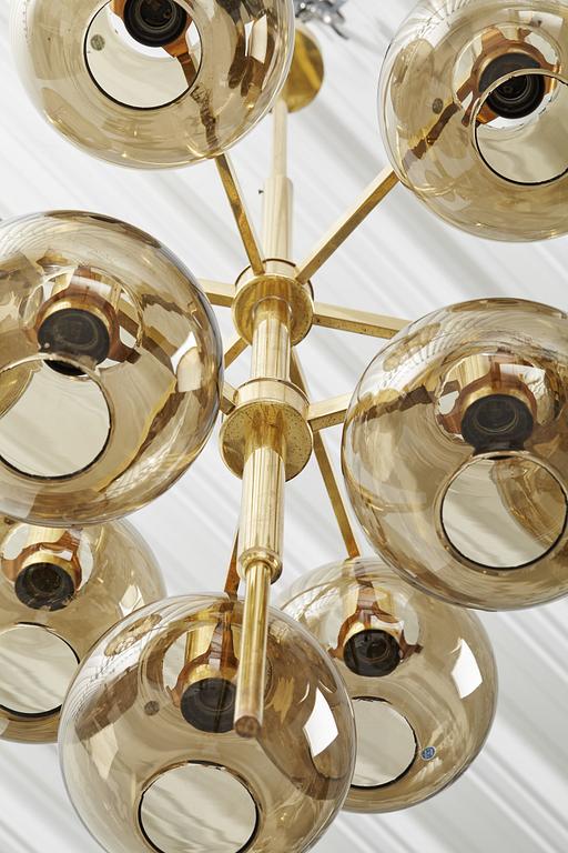 HANS-AGNE JAKOBSSON, a brass and glass nine-light ceiling light from Markaryd, second half of the 20th century.