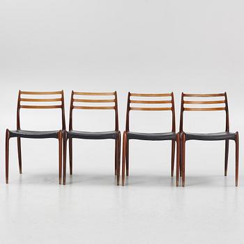 Niles Otto Møller, a rosewood veneered table with four chairs, JL Møller, Denmark, 1950's/60's.