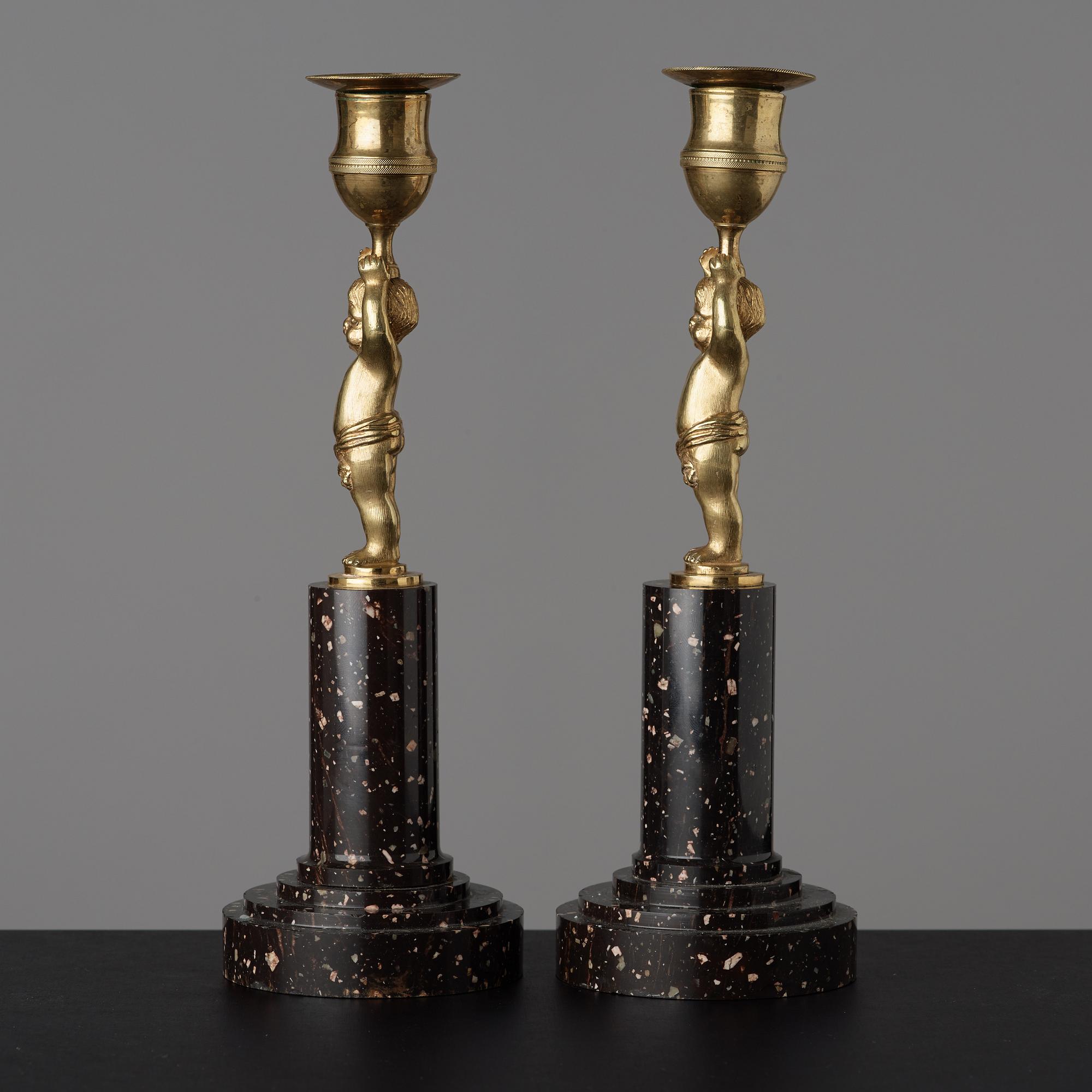 A pair of late Gustavian circa 1800 candlesticks.