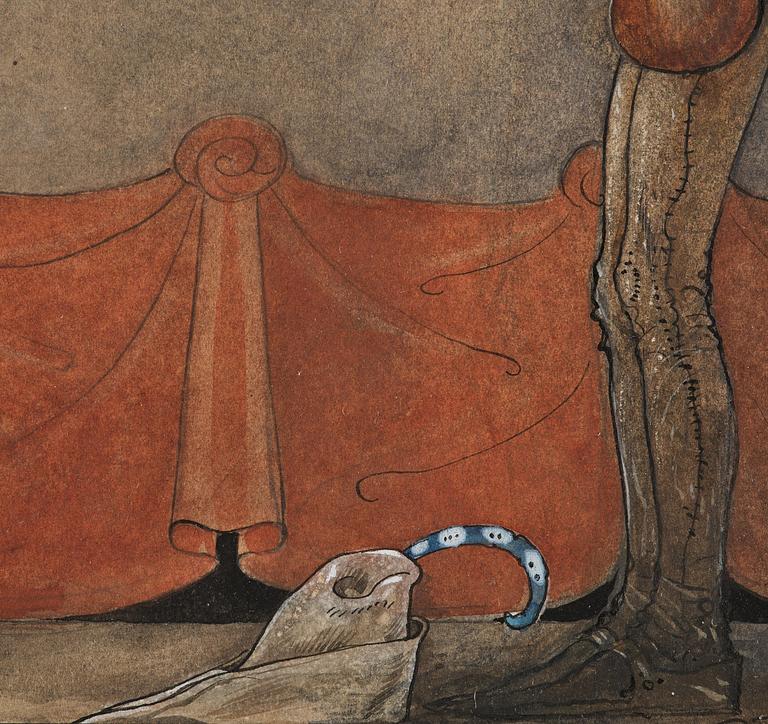 John Bauer, "Madonnan ger spelmannen sin ena sko" (from "Spelmannen som fick madonnans guldsko").