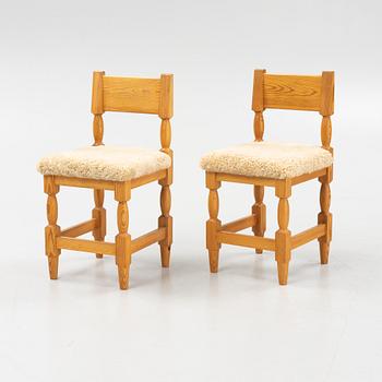 Six pine chairs with new sheepskin upholstery, 1960s/70s.