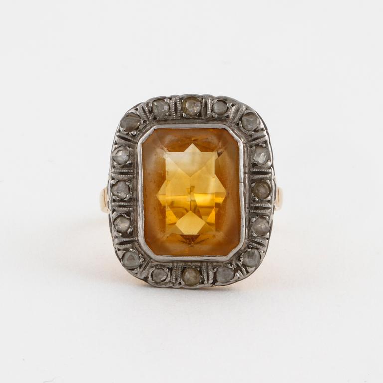 A citrine and rose cut diamond ring.