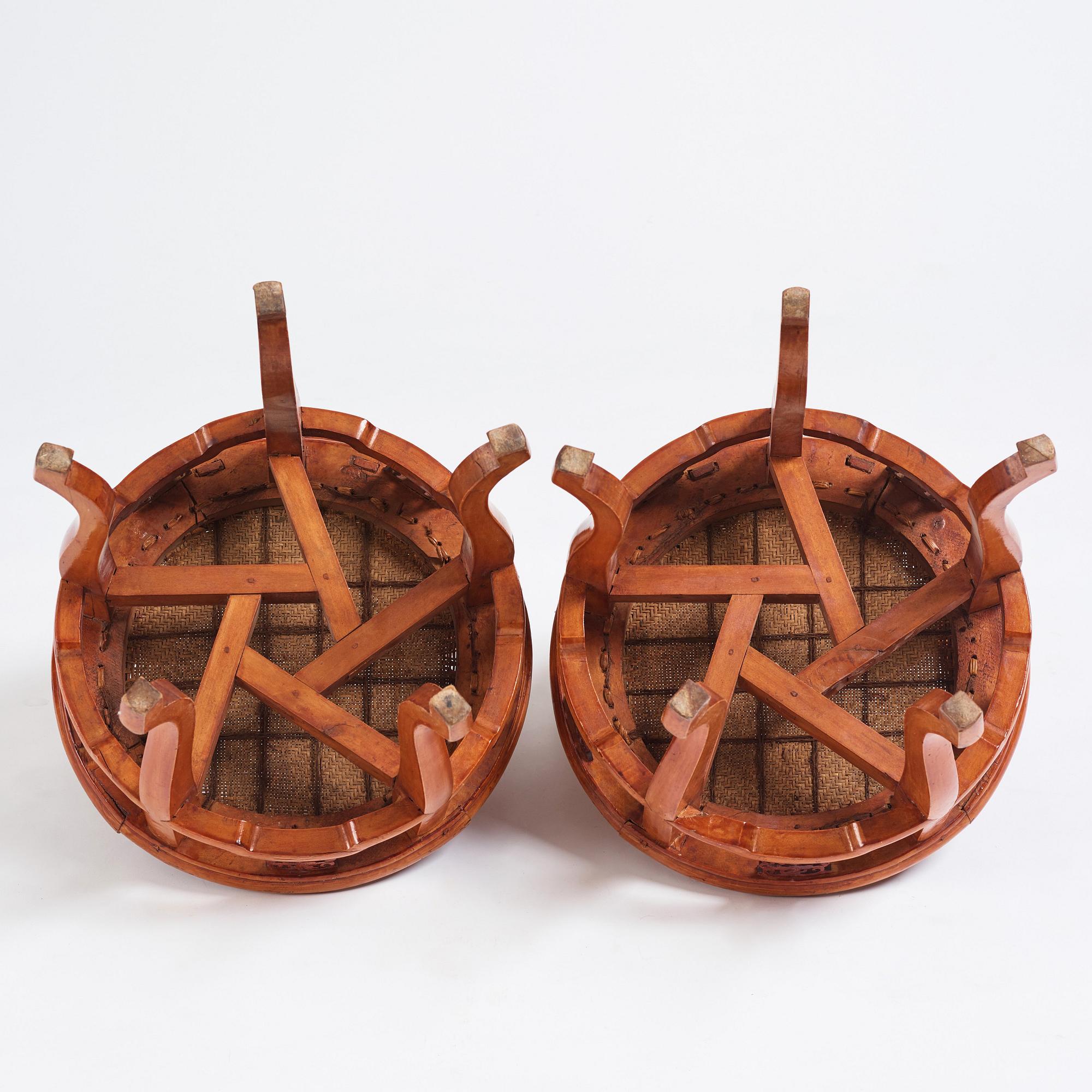 A pair of hardwood chairs,  Qing dynasty, 19th Century. Seal mark to reverse of back.